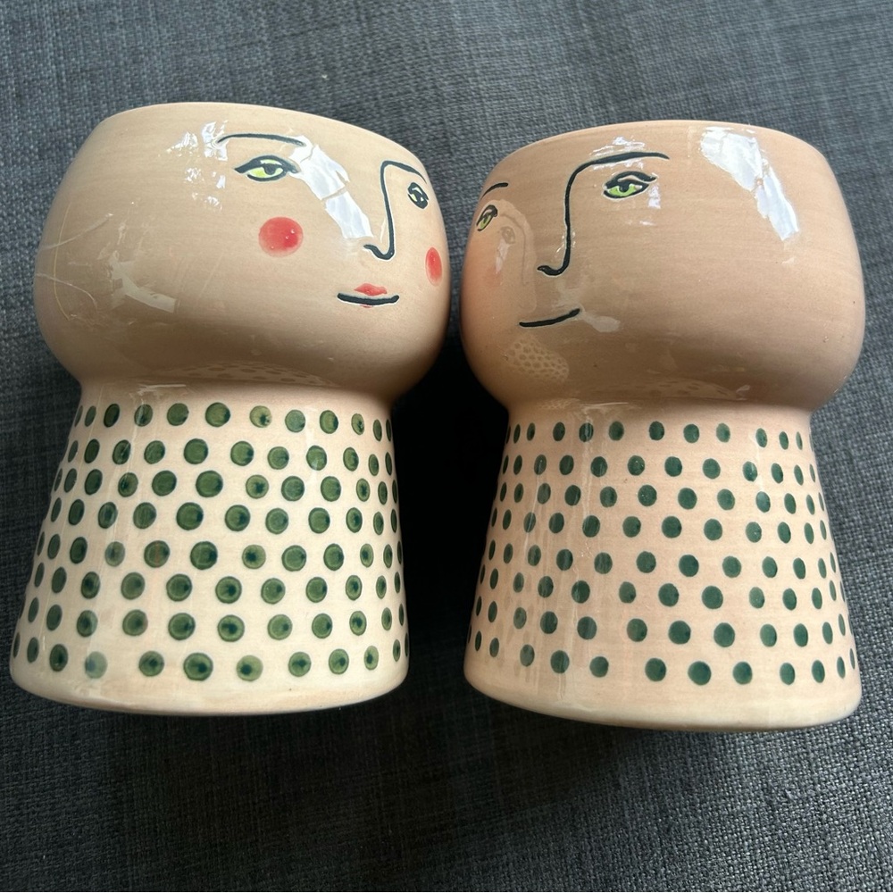 OPAL HOUSE 2-pcs Artisan Face Design Ceramic Vase Set #1215241